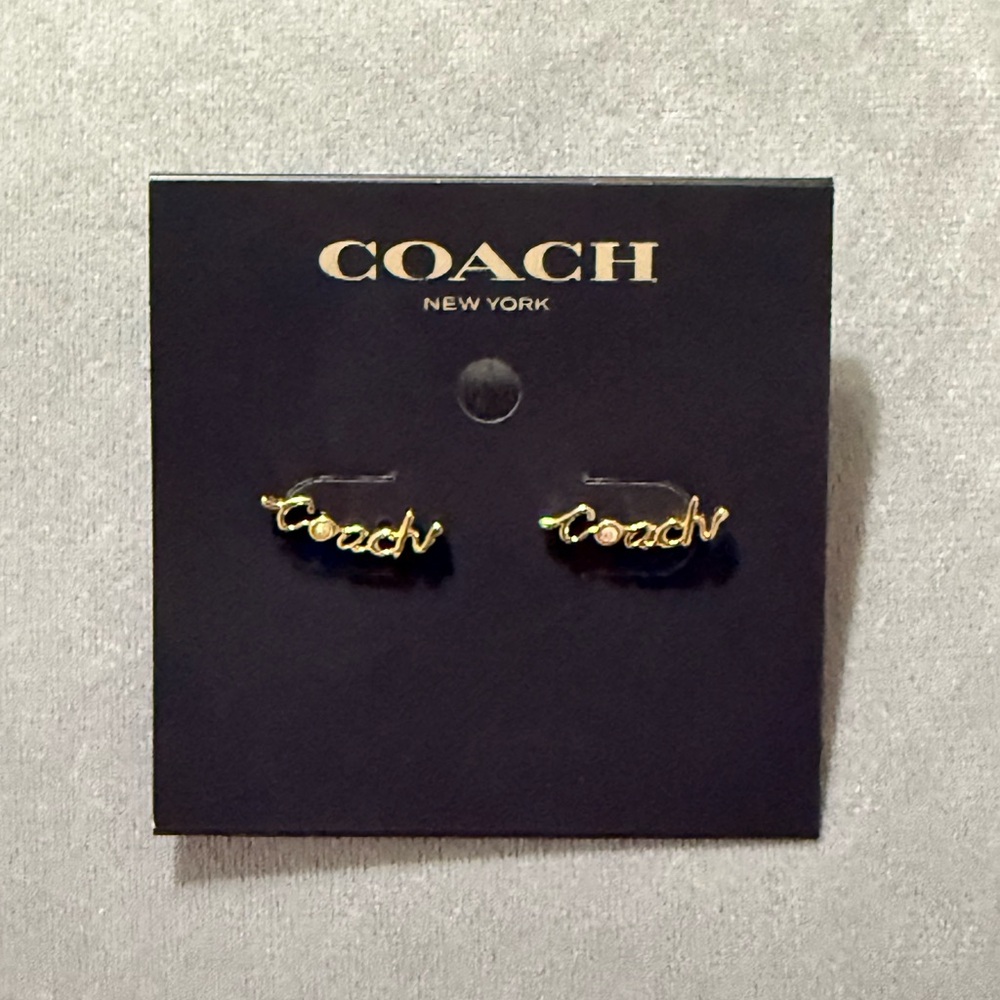 Coach Gold-Tone Logo Stud Earrings